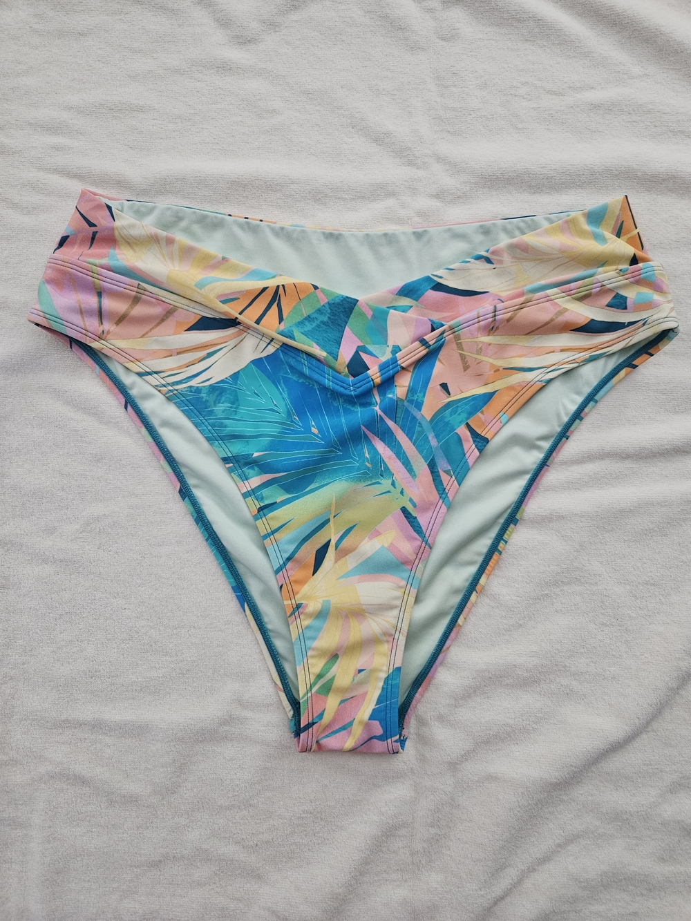 Cupshe NWT Tropical Palm Print High Waisted V Front Bikini Bottoms Size XL